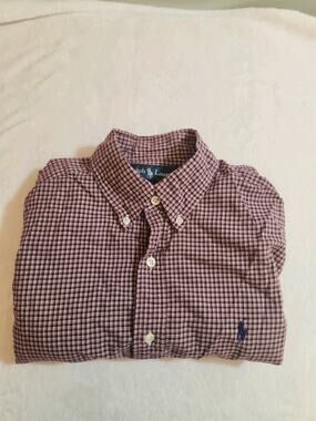 Ralph Lauren 100% Cotton Shirt Mens Small Red Plaid Long Sleeve Classic Preppy